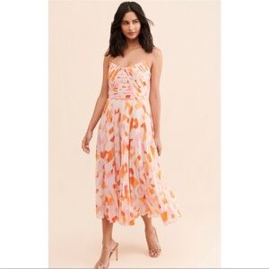 Amur Dress Mosey Strapless Pleated in Cream Orange Abstract